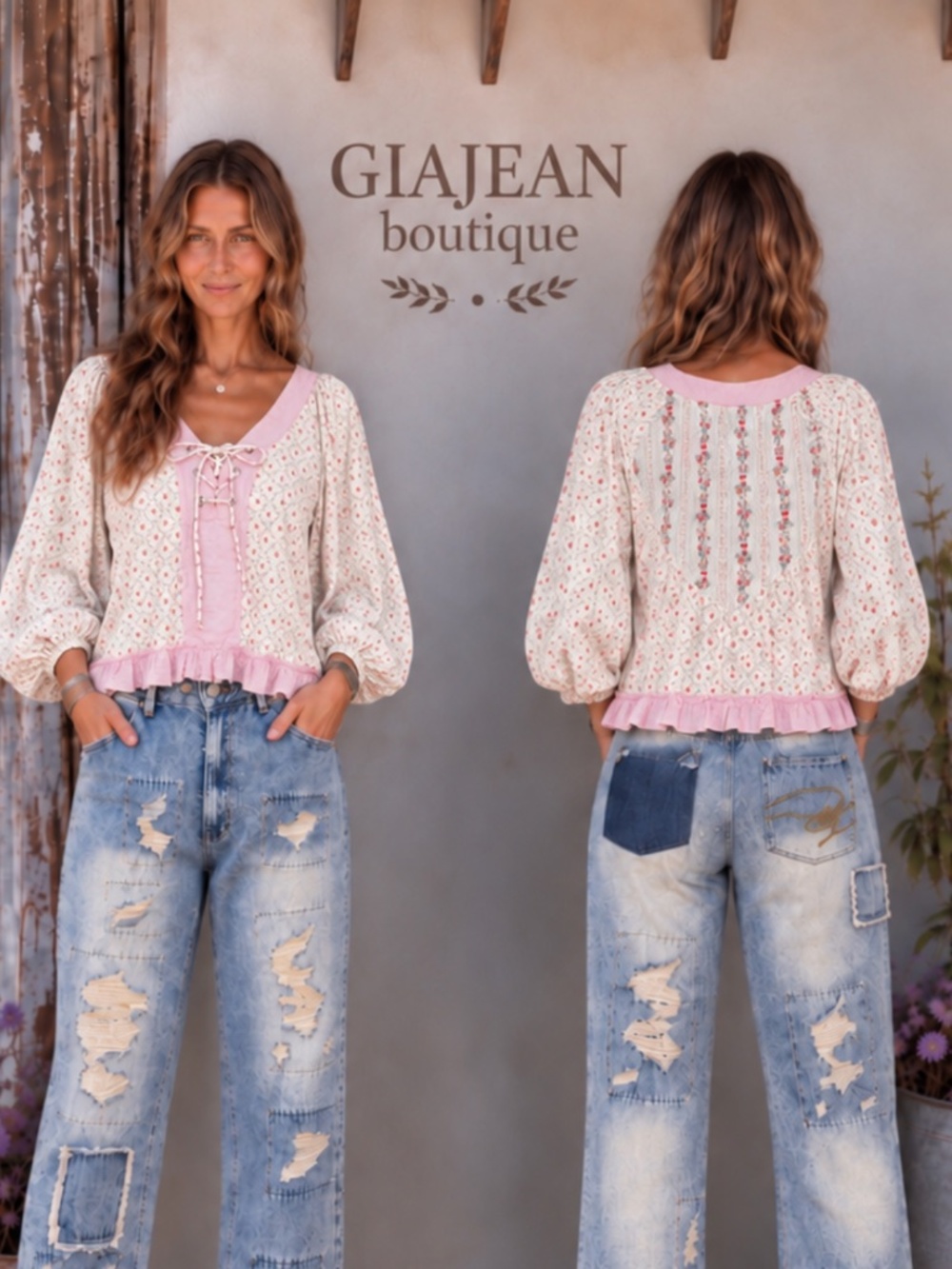 ❤️ GIAJEAN “ Barbie “ GIAJEAN Long Sleeve V Neck Contrast Top